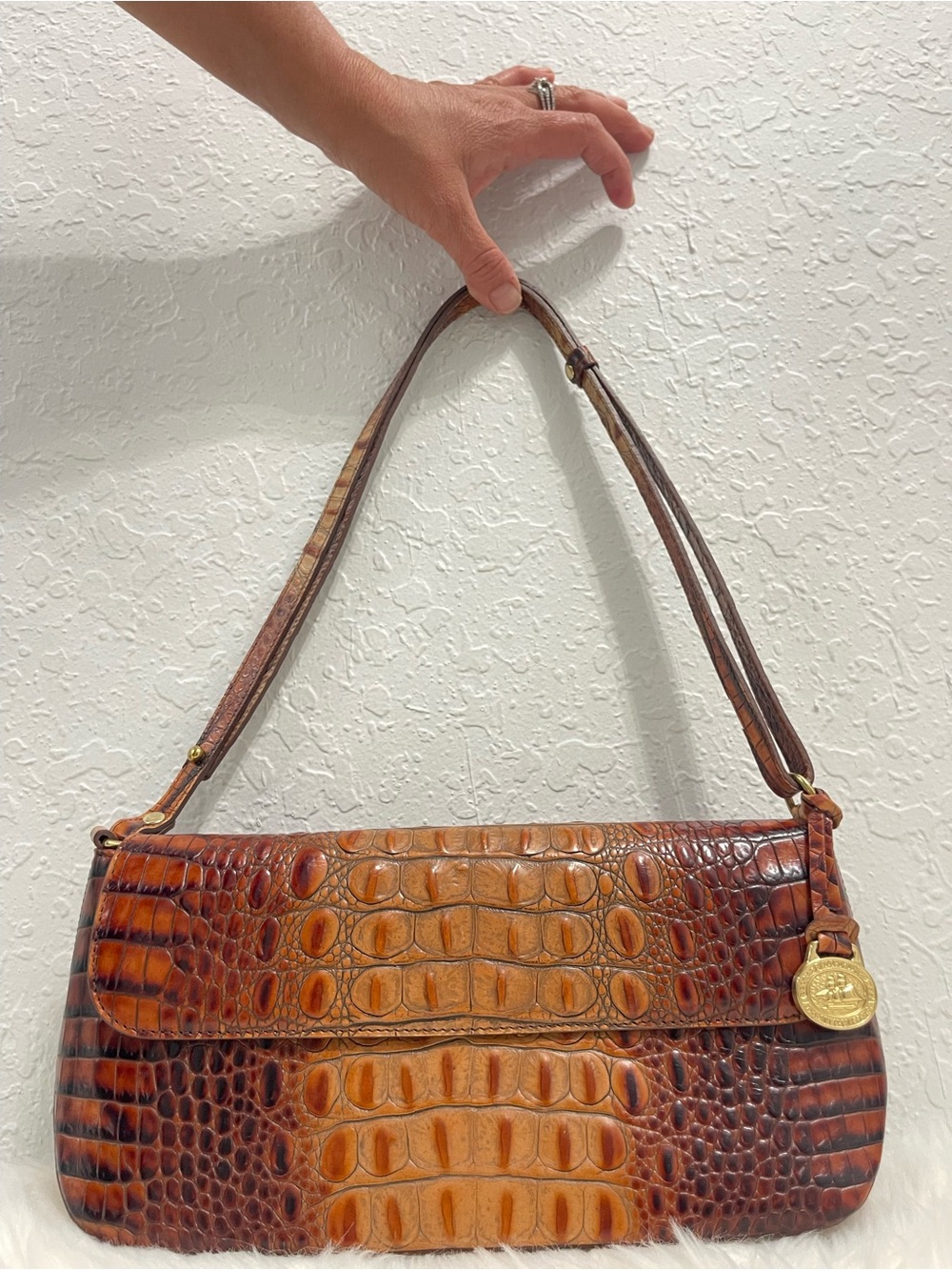 Brahmin Pecan Colored Crocodile-Embossed Shoulder Bag